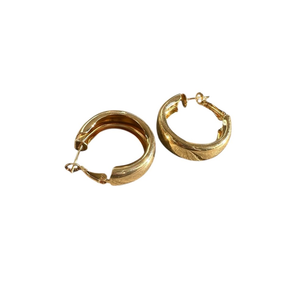 Thick Gold Tone Hoop Drop Earrings